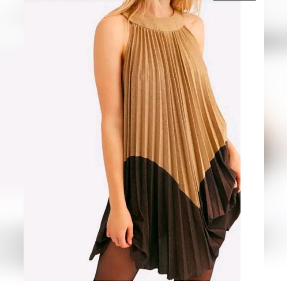 Free People Pleated Metallic Halter Top Mini Dress Size M - Picture 1 of 6